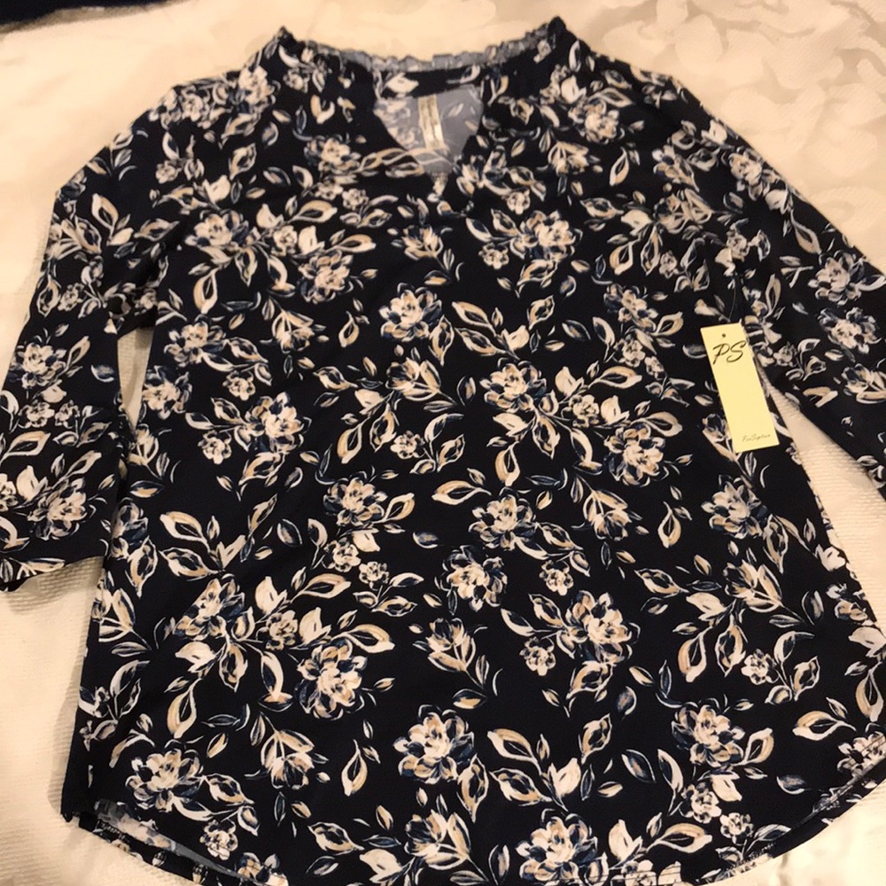 Navy blue knit blouse